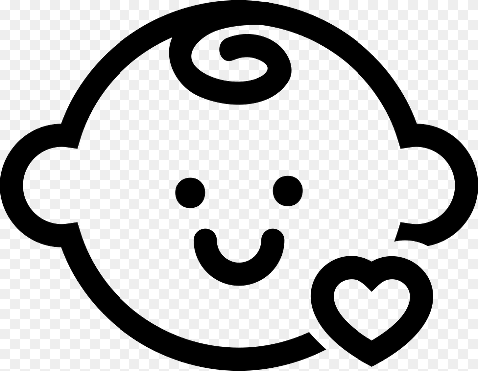 Baby Head With A Small Heart Outline Kids Icon, Stencil Png Image