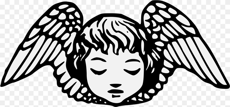 Baby Head With Wings, Stencil, Person, Face, Angel Free Transparent Png
