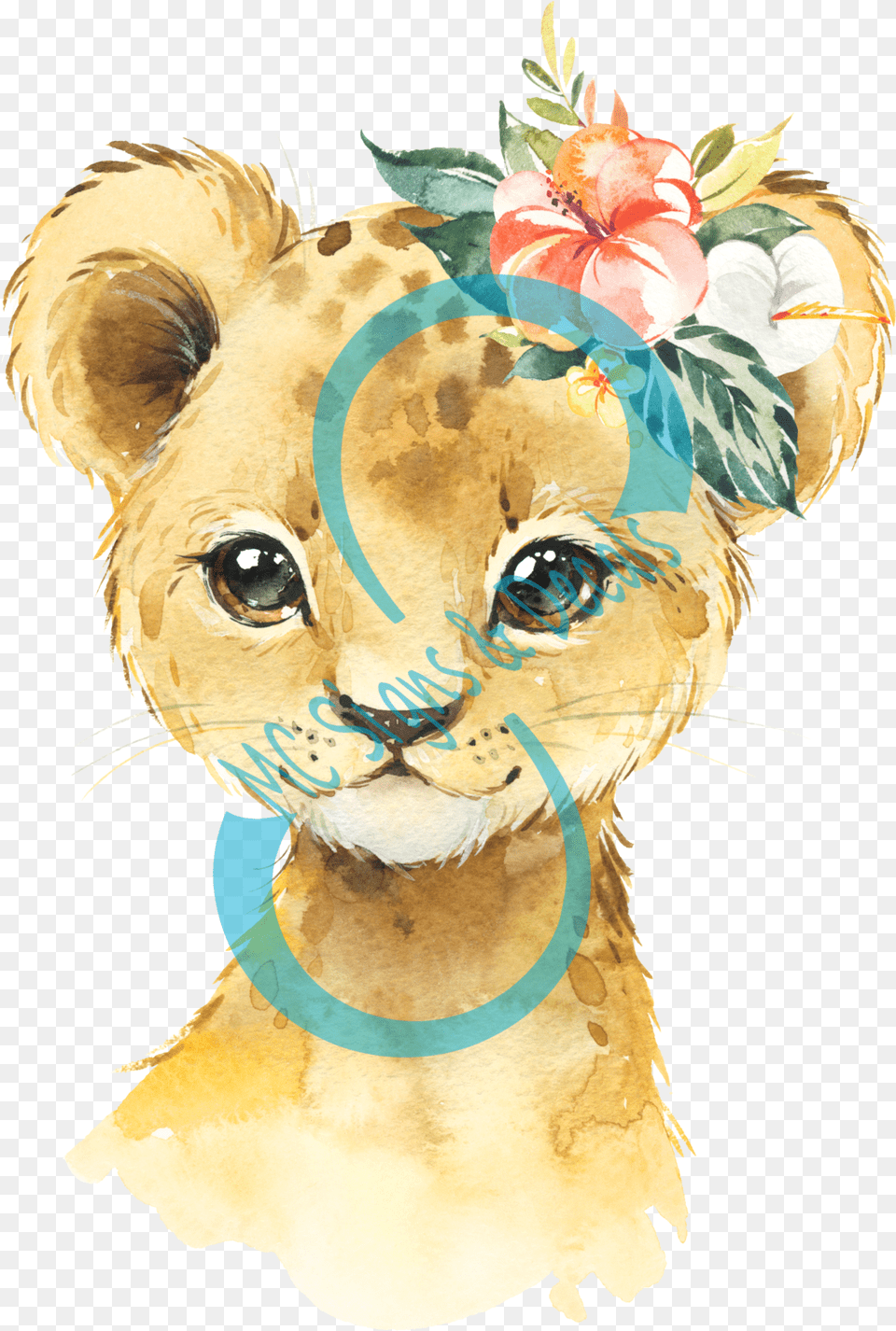 Baby Lion With Flowers Watercolor Baby Animals, Person, Animal, Mammal, Wildlife Free Png
