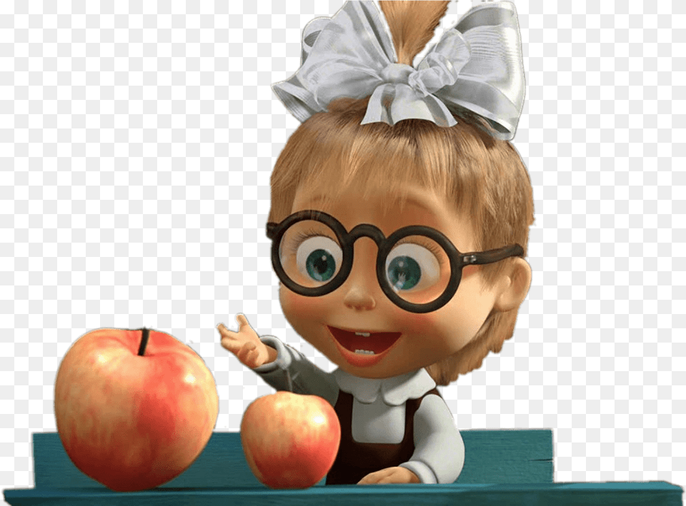 Baby Masha And Two Apples Masha Cartoon Beauty Full, Fruit, Apple, Produce, Plant Png