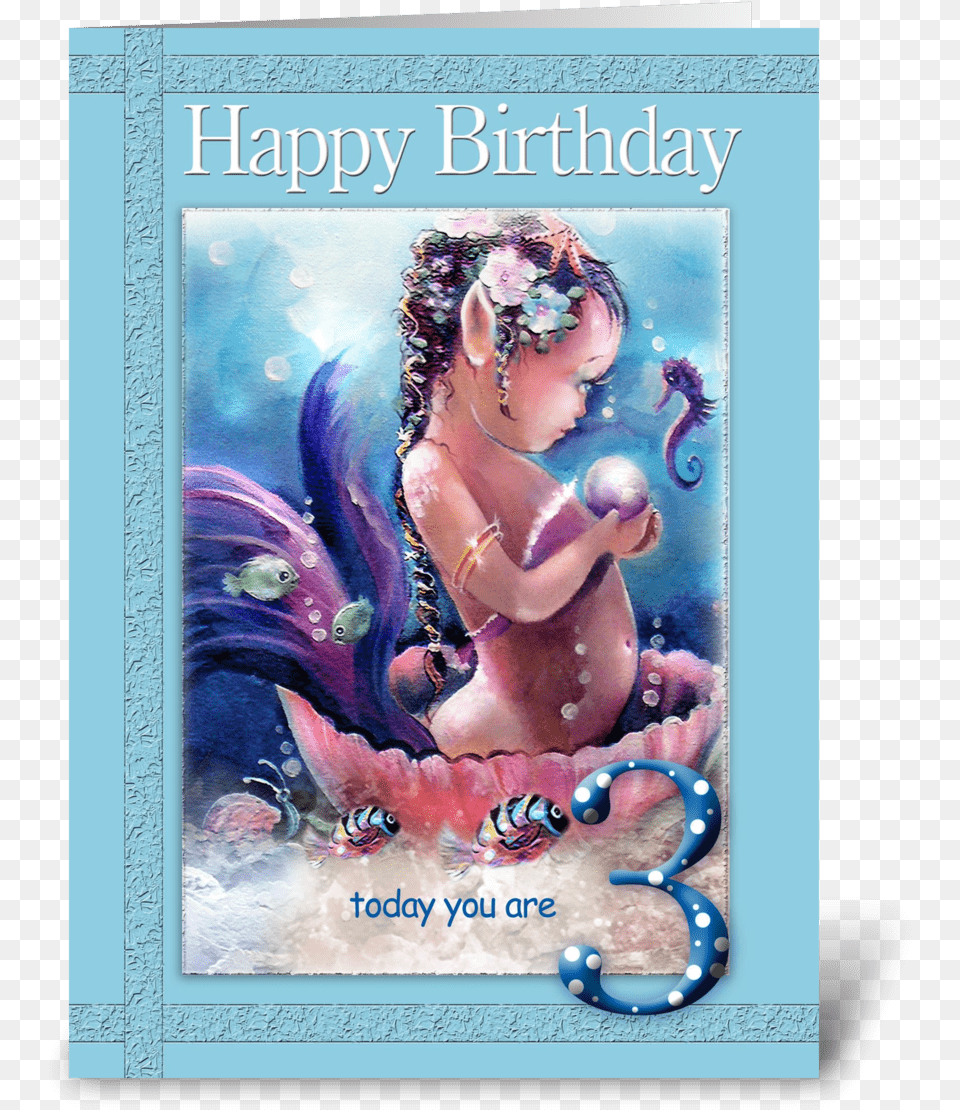 Baby Mermaid 3 Year Old Birthday Greeting Card Fairy, Person, Book, Publication, Face Free Png Download