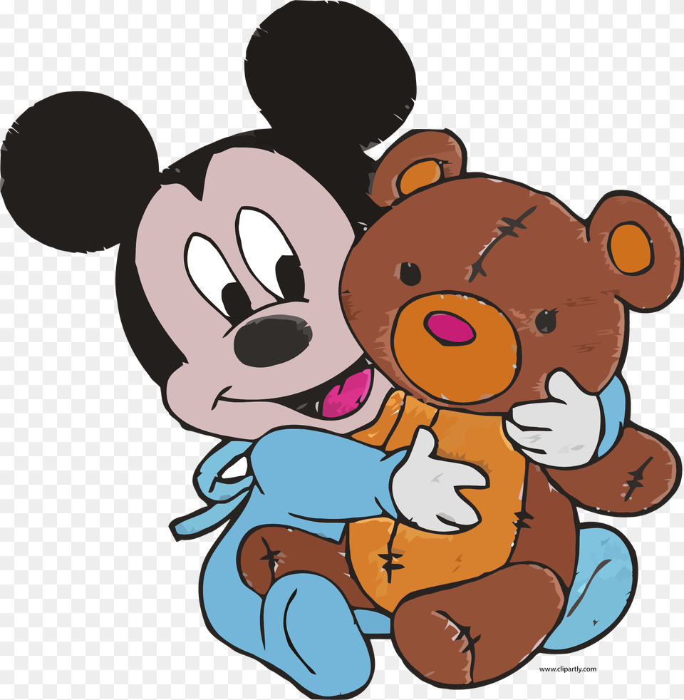 Baby Mickey Mouse And Toy Bear Embroidery Design Clipart, Animal, Mammal, Wildlife, Teddy Bear Free Png Download