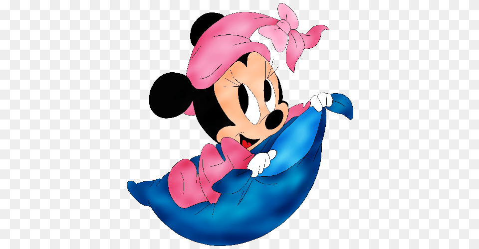 Baby Minnie Mouse Sitting On Blue Pillow Baby, Cartoon, Face, Head, Person Png Image