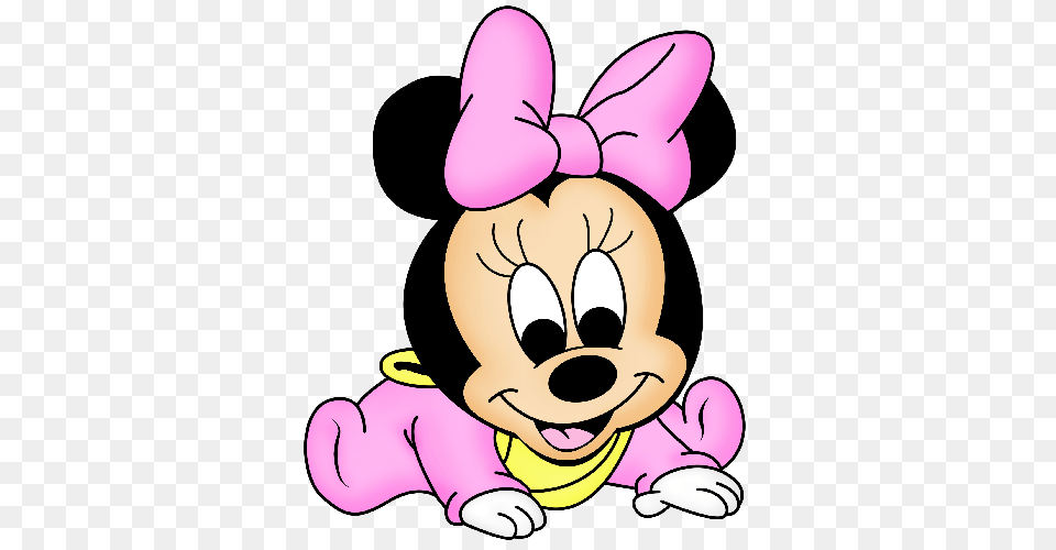 Baby Minnie Mouse With Pink Bow Crawling On Floor Disney Babes, Cartoon Free Transparent Png