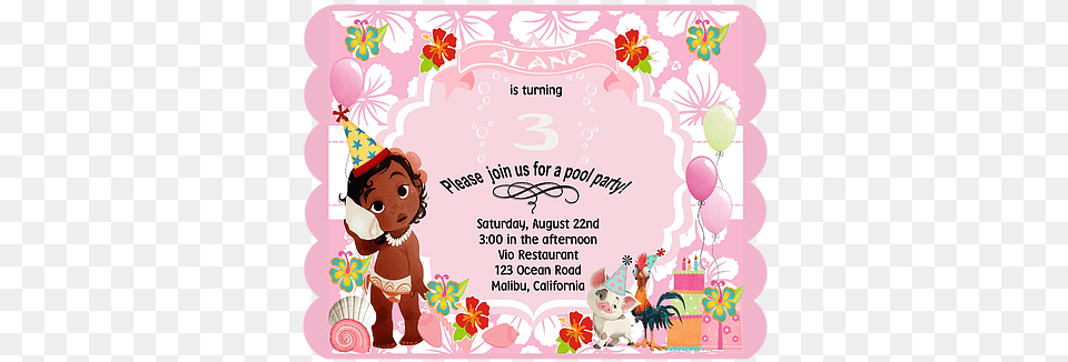 Baby Moana Birthday Party Invitation Cherylu0027s Invitations Baby Shower Moana, Envelope, Greeting Card, Mail, People Png