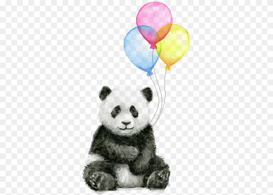Baby Panda Watercolor With Balloons Womenu0027s V Neck Baby Panda Watercolor, Balloon, Nature, Outdoors, Snow Free Png Download