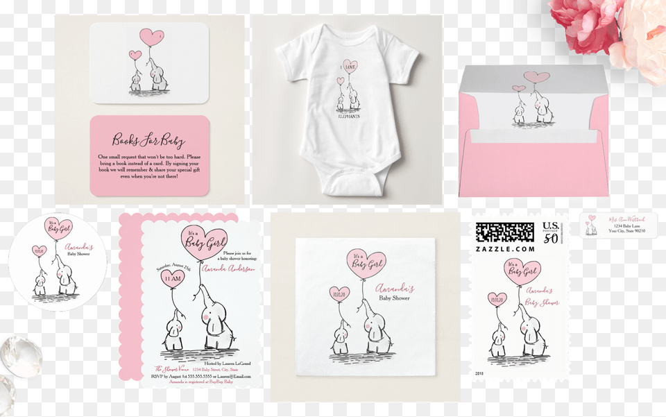Baby Pink And Gray Baby Shower Elephant Suite Baby Shower, Clothing, T-shirt, Qr Code, Person Png Image