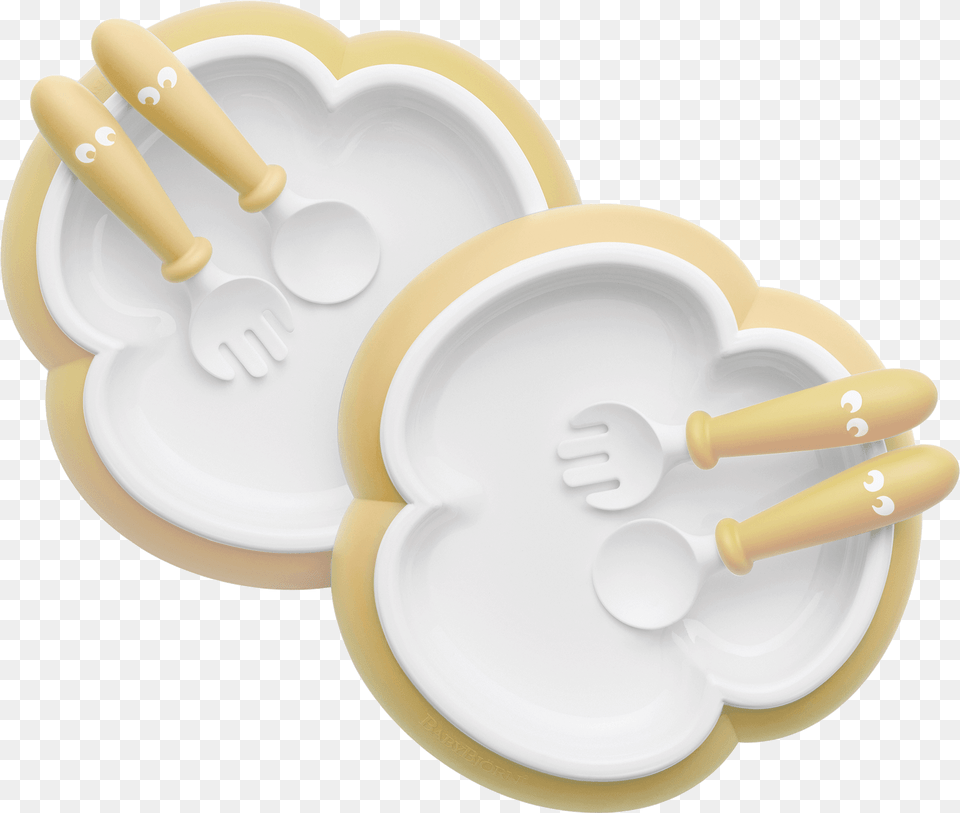 Baby Plate Spoon And Fork 2 Sets Powder Yellow Cake Decorating, Cutlery Free Png Download