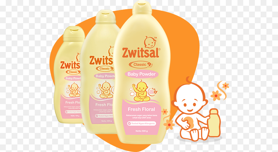 Baby Powder Classic Fresh Floral Zwitsal, Bottle, Lotion, Person, Food Free Transparent Png