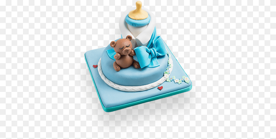 Baby Shower Blue Cake Teddy Bear, Birthday Cake, Cream, Dessert, Food Free Png