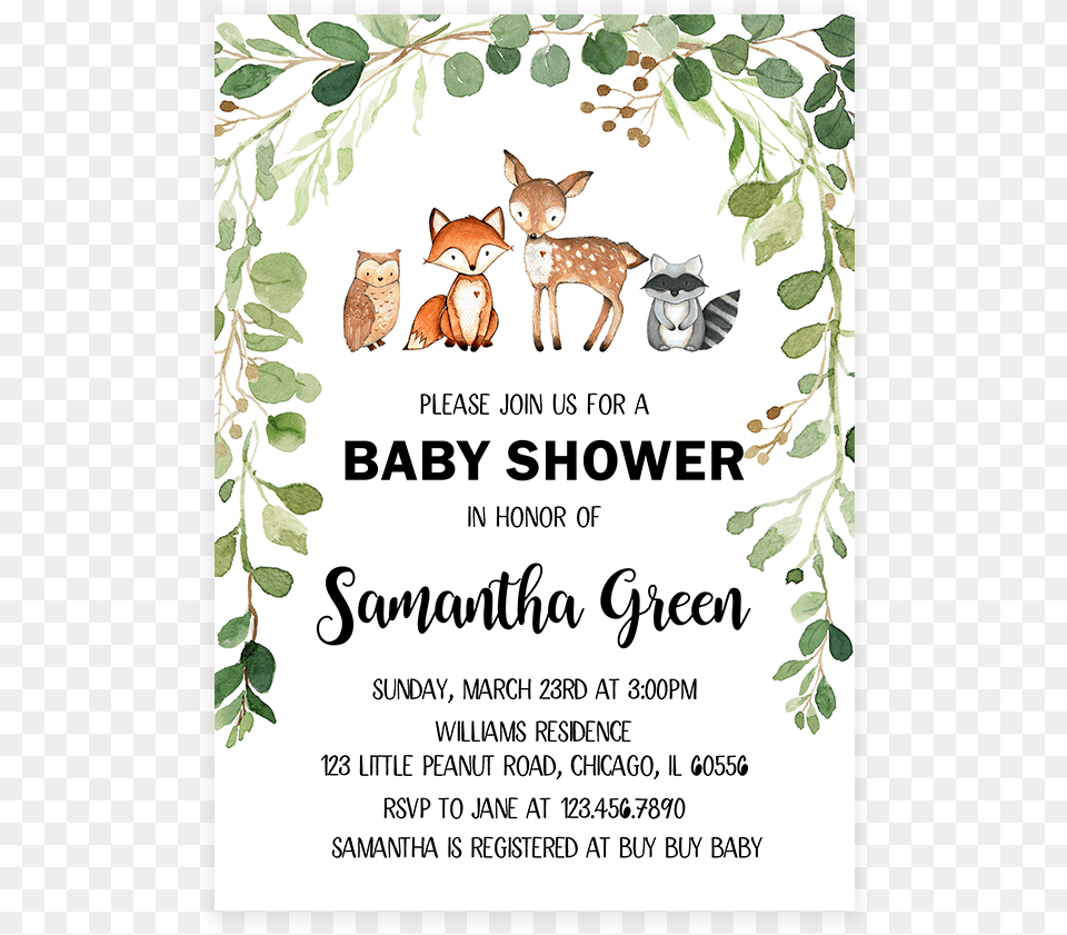 Baby Shower Invitation Printable Woodlands Baby Shower Invites, Advertisement, Poster, Plant, Herbs Free Png Download