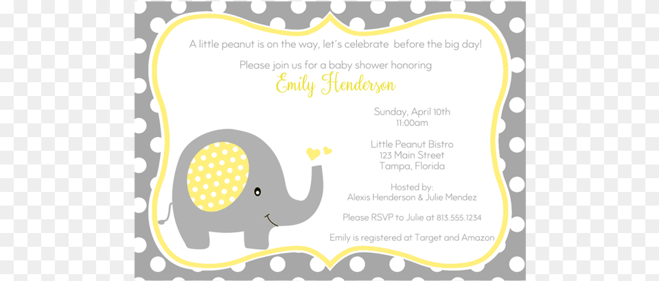 Baby Shower Invitations Elephants Yellow, Text, Page, Paper Free Png