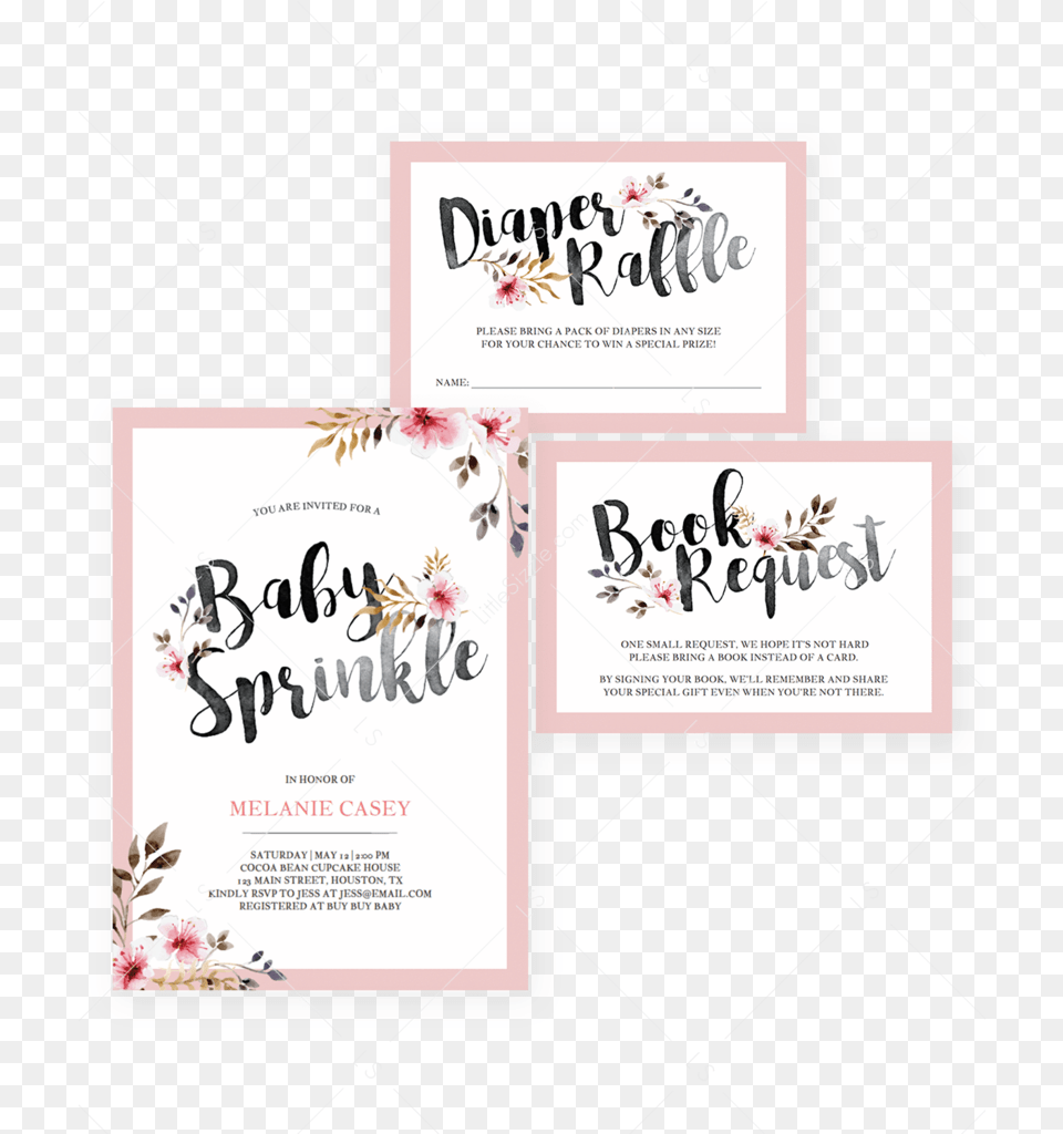 Baby Sprinkle Invitation Set Floral Editable Template Calligraphy, Advertisement, Poster, Text Free Png Download