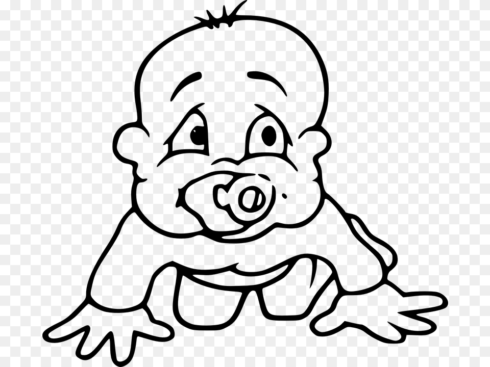 Baby With Pacifier Outline, Gray Free Png