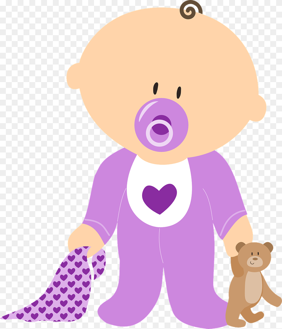 Baby With Teddy Bear Baby With Pacifier Clipart, Purple, Animal, Wildlife, Mammal Free Png