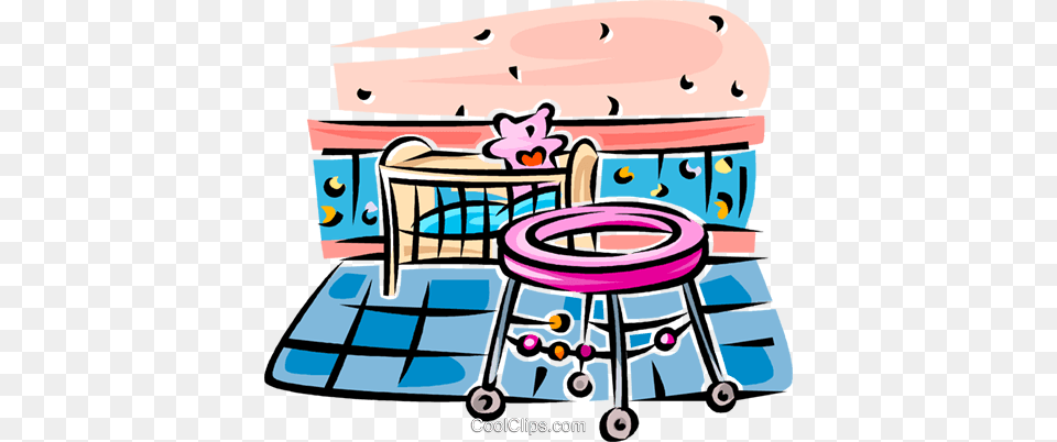 Babys Crib And Walker Royalty Vector Clip Art Illustration, Furniture, Indoors, Home Decor, Play Area Png Image