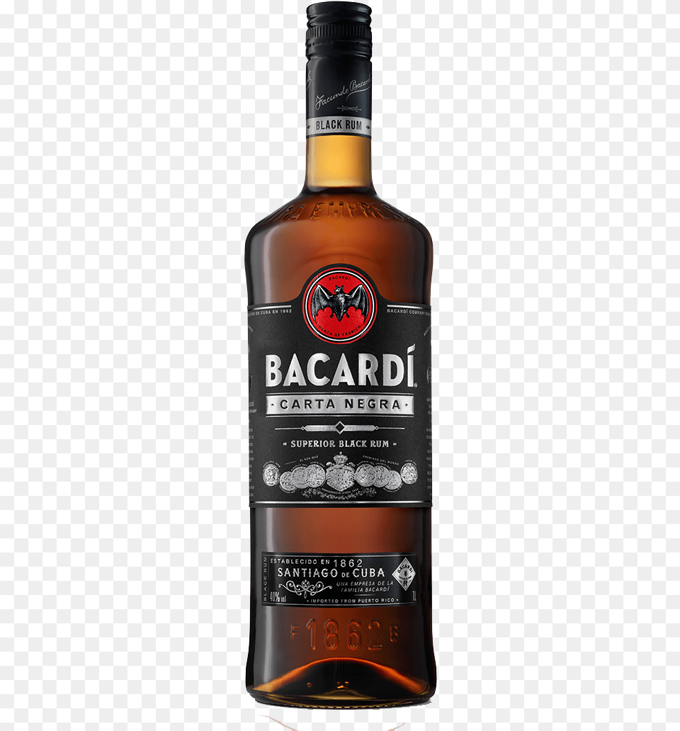 Bacardi Carta Negra Rum 1l Bacardi Negra, Alcohol, Beverage, Liquor, Bottle Free Png