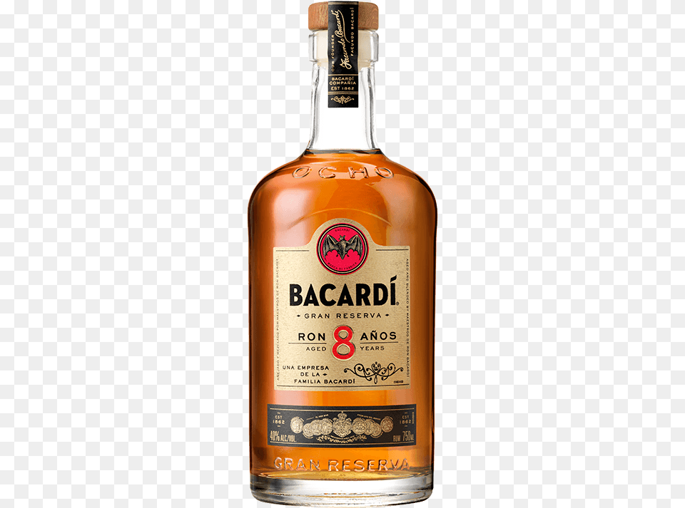 Bacardi Ocho Bacardi 8 Rum 1 Litre, Alcohol, Beverage, Liquor, Bottle Free Png