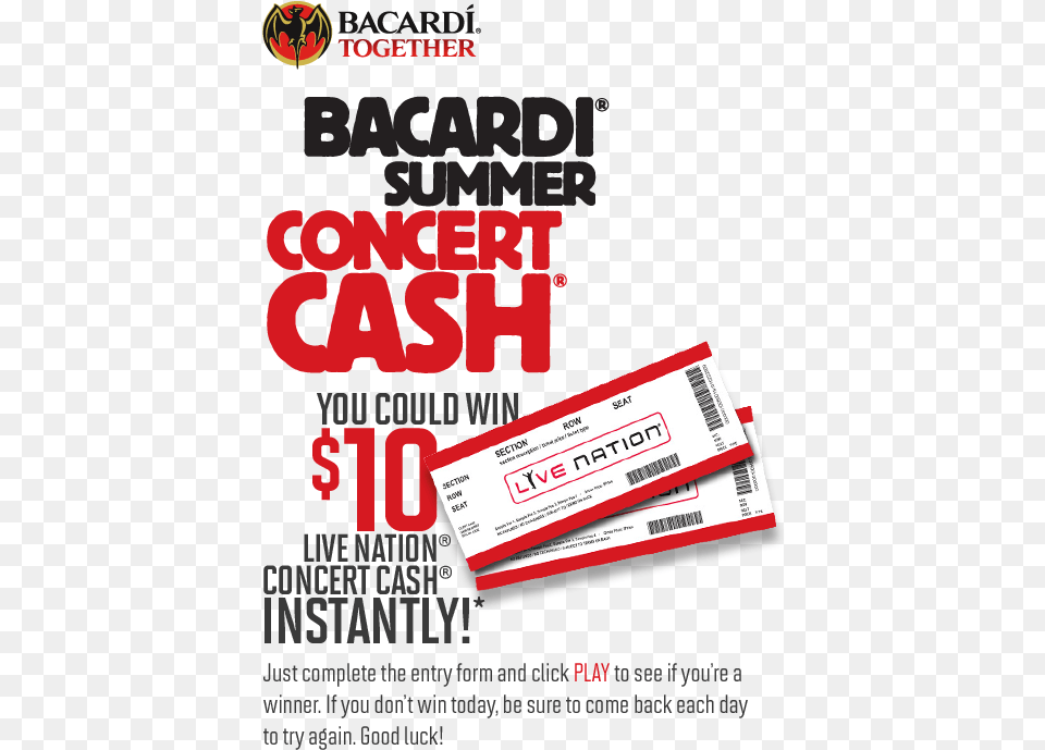Bacardi Summer Concert Cash Instant Win Game Bacardi Together, Paper, Text, Advertisement, Poster Free Transparent Png