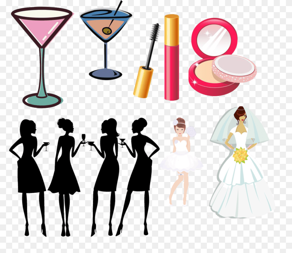 Bachelorette Clipart Group With Items, Adult, Wedding, Person, Woman Free Png