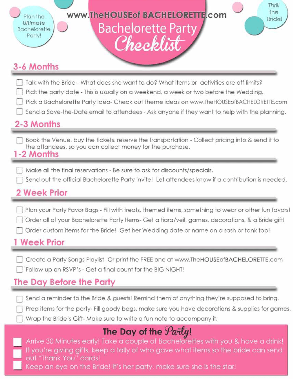 Bachelorette Party Checklist Main Image Bachelorette Planning Template Excel, Advertisement, Page, Poster, Text Png