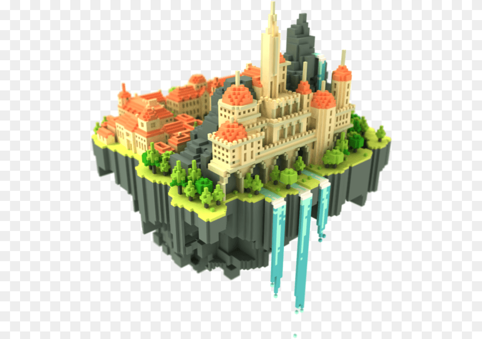 Back 326 Kb Floating Island Voxel, City, Urban, Architecture, Building Free Png Download