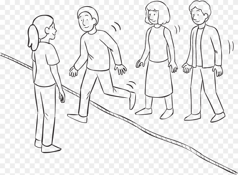 Back Group Of People Walking Across A Rope On The Ground Rope, Person, Art, Drawing, Face Png Image
