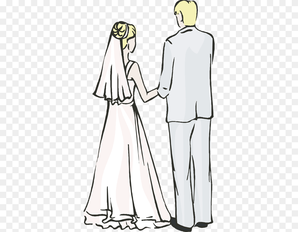 Back Of Bride And Groom Download Line Art, Clothing, Dress, Formal Wear, Body Part Png