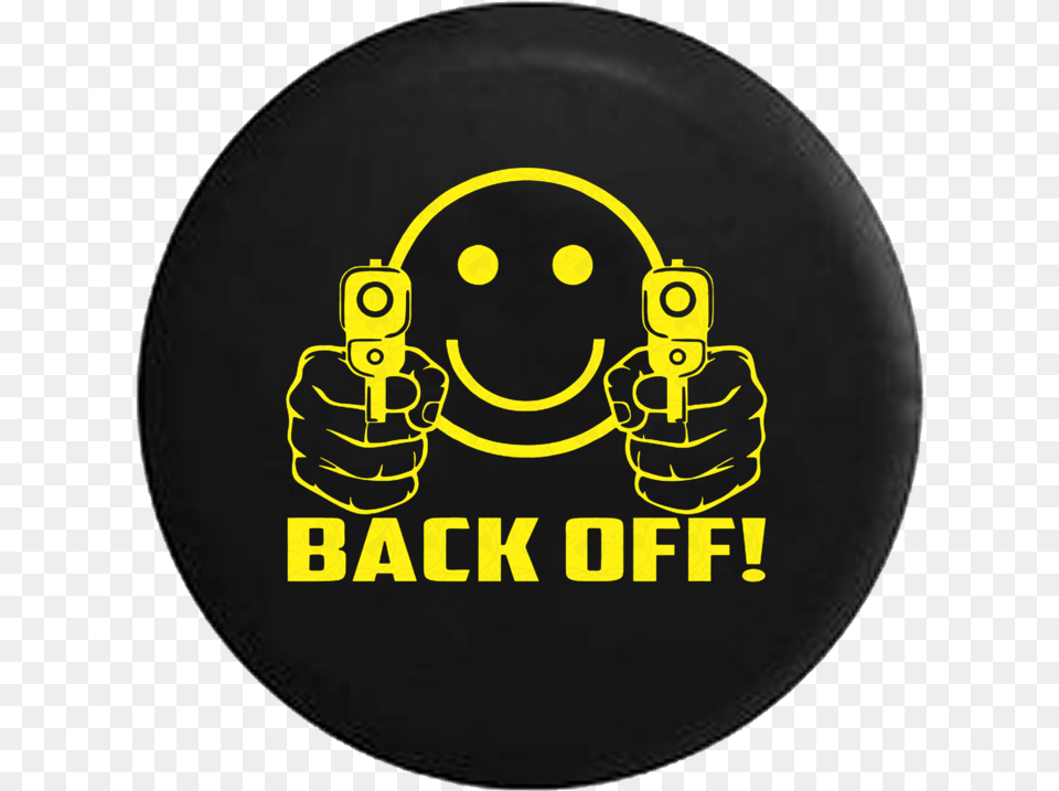 Back Off Evil Smiley Face With Guns Jeep Camper Spare Tire Cover Custom Sizecolorink P110 Mojo Burger, Body Part, Hand, Person, Weapon Png Image