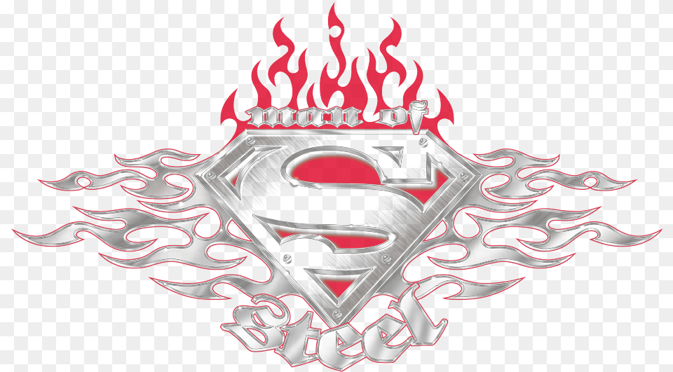 Back Print Superman Mens Steel Fire Shield Work Shirt Superman Logo Flames, Emblem, Symbol, Dynamite, Weapon Free Png