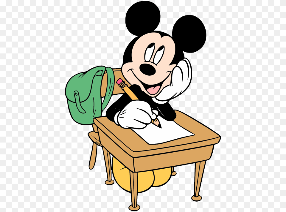 Back To School Clip Art Mickey Mouse Reading Book, Cartoon, Baby, Person, Cleaning Free Png