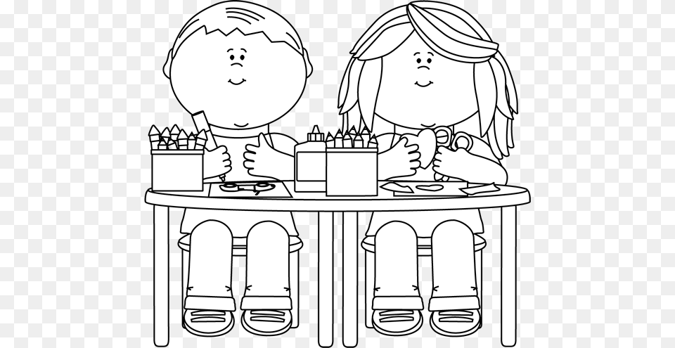 Back To School Clipart Black And White Black And White School Clip Art, Table, Furniture, Dining Table, Baby Free Png Download