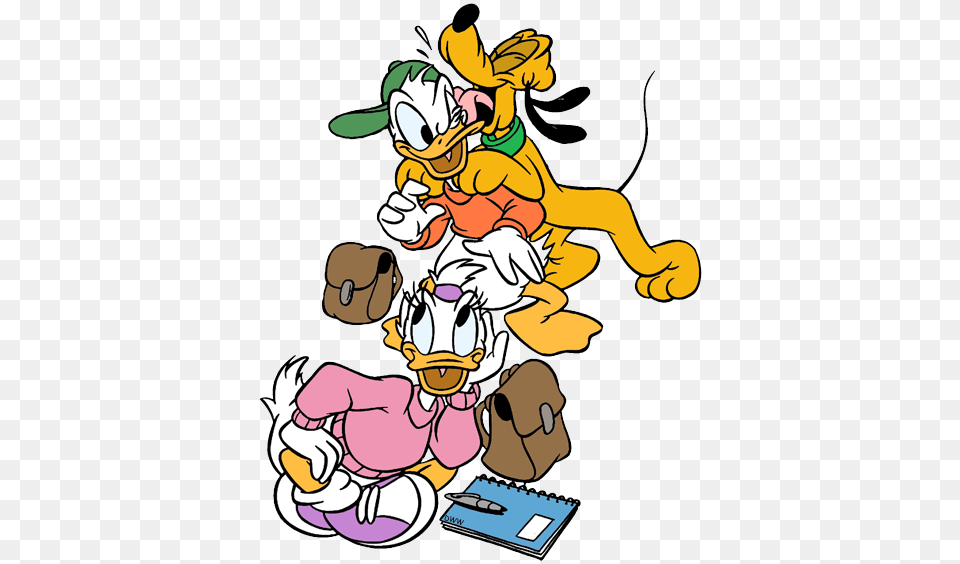 Back To School Clipart Disney Daisy Duck And Pluto, Cartoon, Baby, Person, Book Free Png