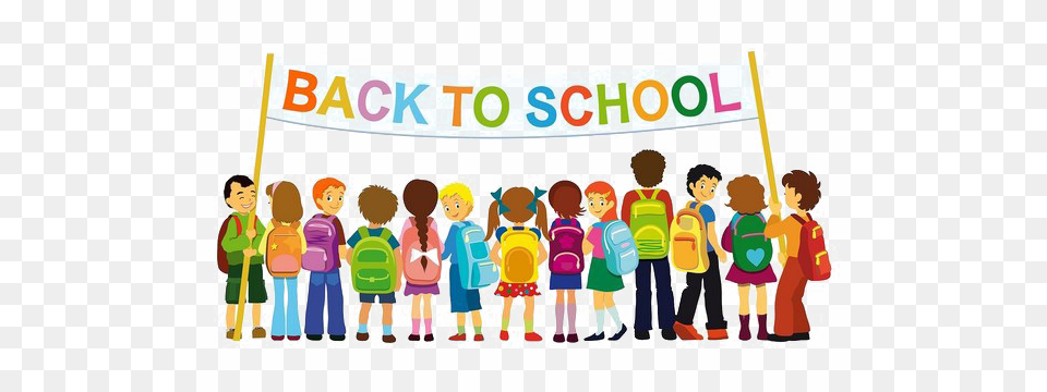Back To School Kids Back To School Cartoon, Person, People, Bag, Bus Stop Free Transparent Png