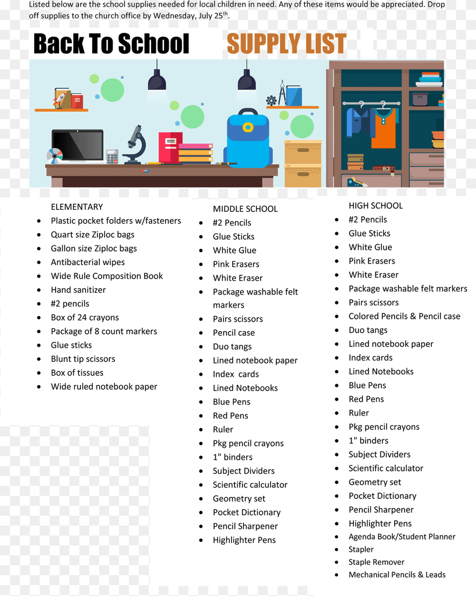 Back To School Supply List Lakeside School Supply List, Text, Page, File, Poster Free Transparent Png