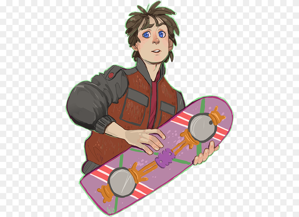 Back To The Future Clipart Marty Mcfly Cartoon, Person, Face, Head, Skateboard Png