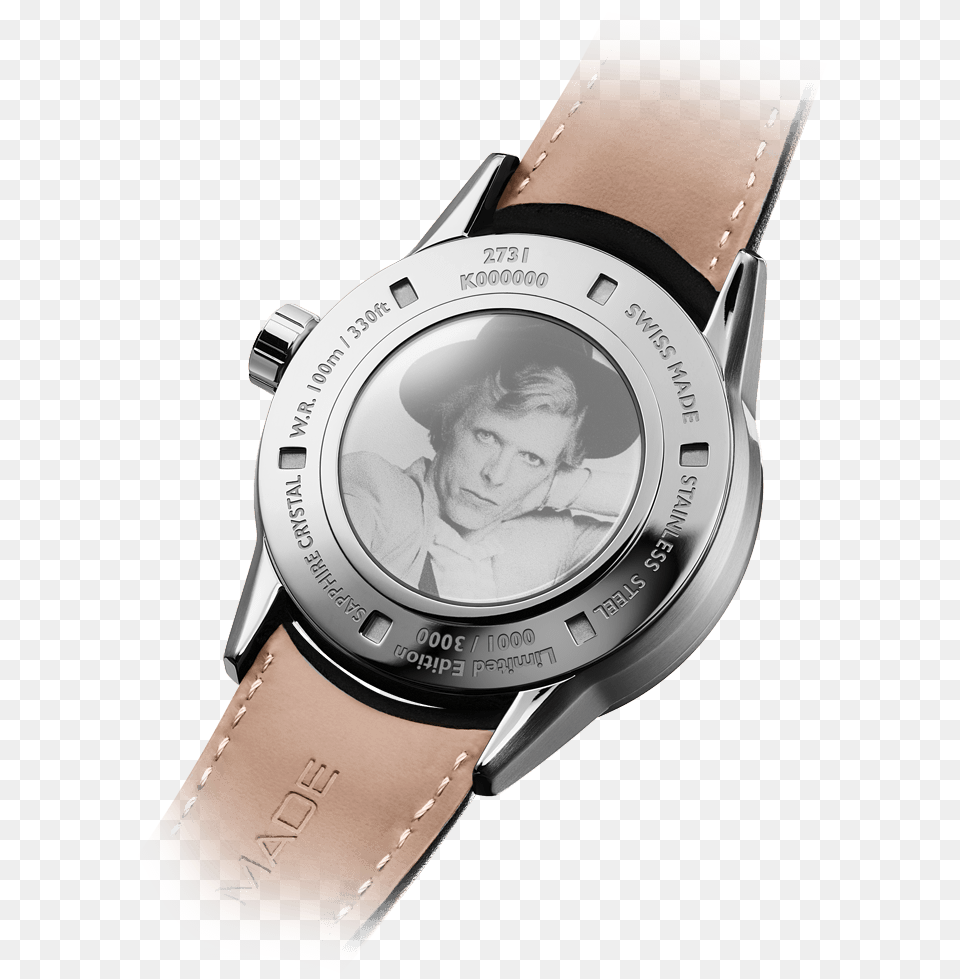 Back View Of The David Bowie Automatic Watch With Tan Raymond Weil Buddy Holly Watch, Arm, Body Part, Person, Wristwatch Free Transparent Png