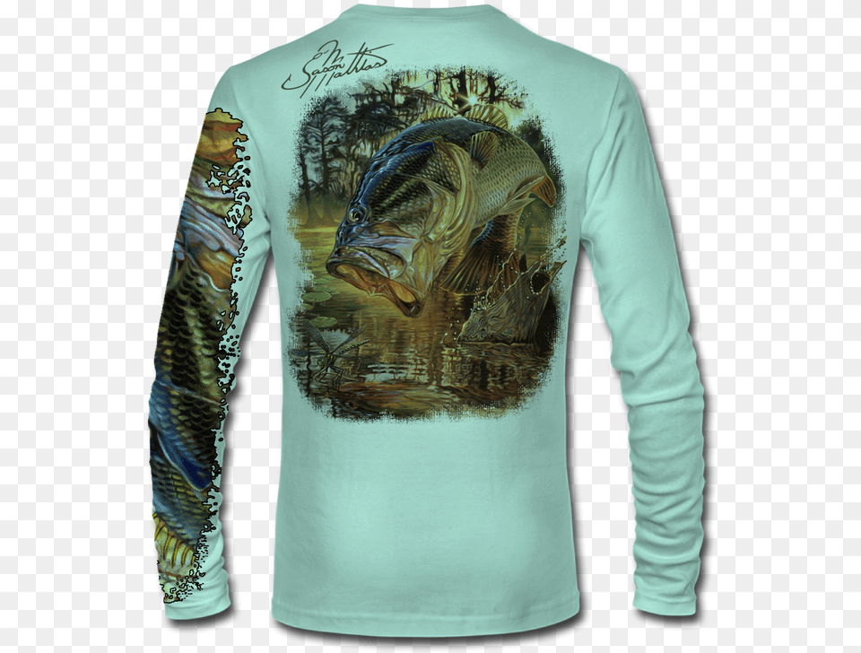 Back View On Seagrass Green Bass Long Sleeve Shirt, Clothing, Long Sleeve, Animal, Fish Png