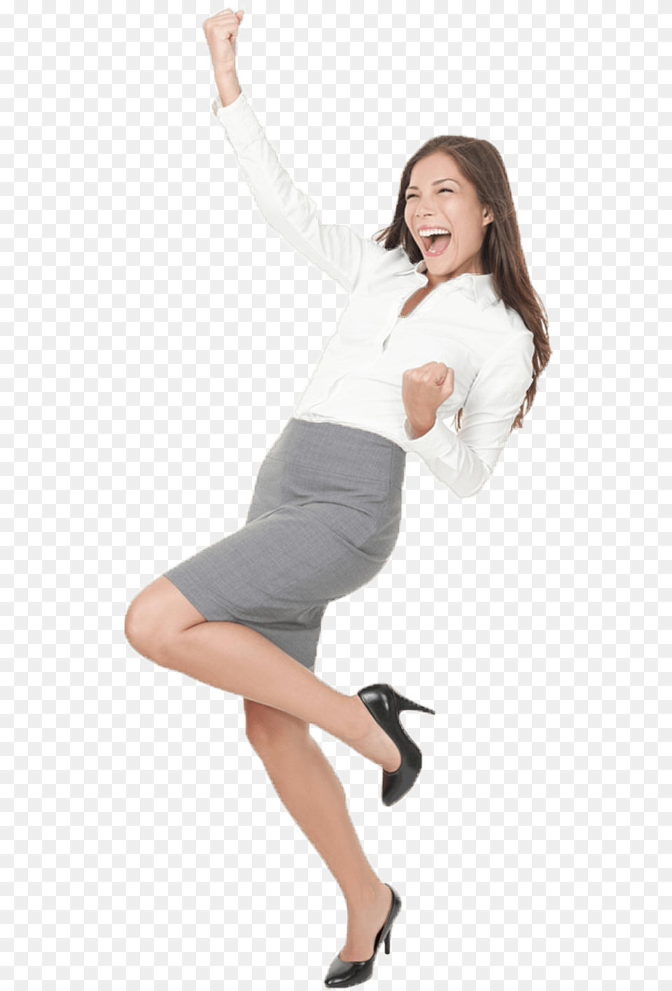 Background Business Woman Happy, Sleeve, Clothing, Skirt, Shoe Png Image