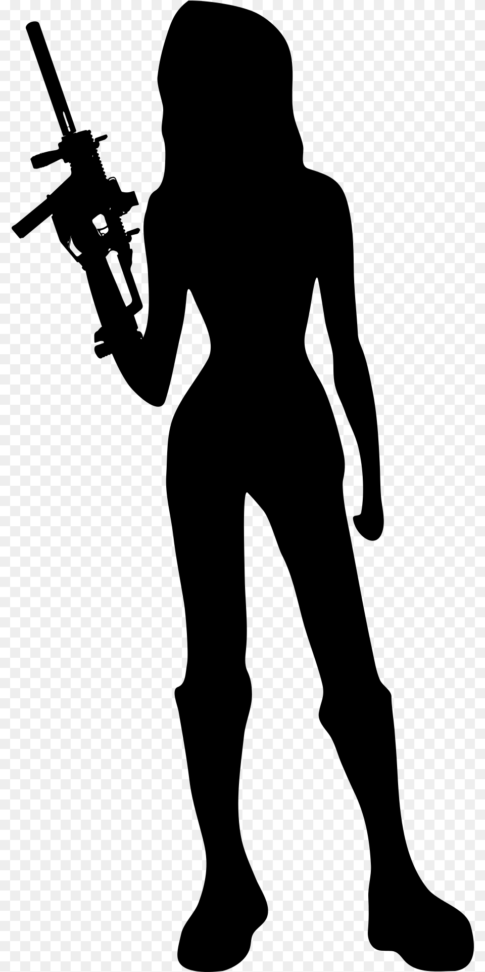 Background Girl With Gun Silhouette, Gray Free Transparent Png
