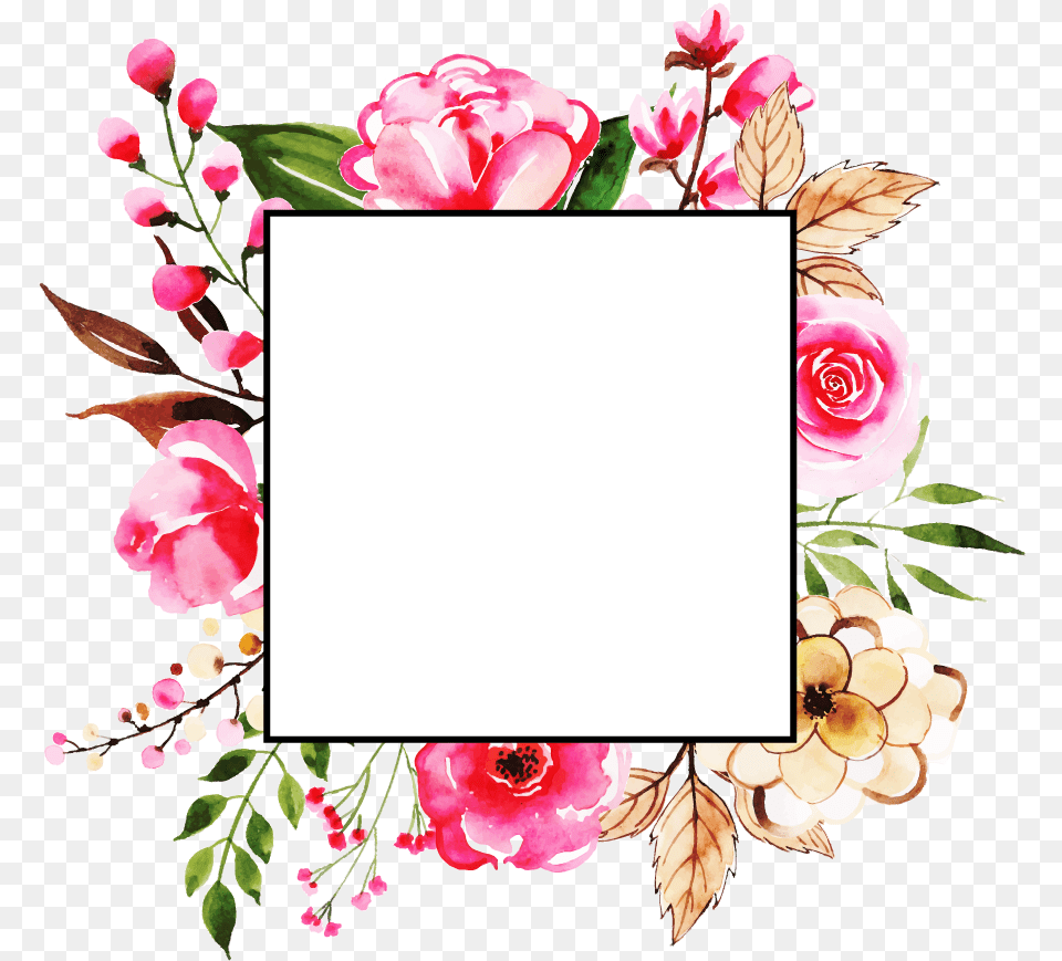 Background Watercolor Floral Pink Frame, Art, Plant, Pattern, Graphics Free Png