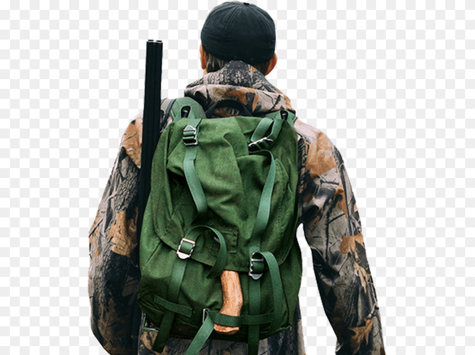 Backpack A Shotgun Download Hunter Back View, Bag, Adult, Man, Male Free Transparent Png