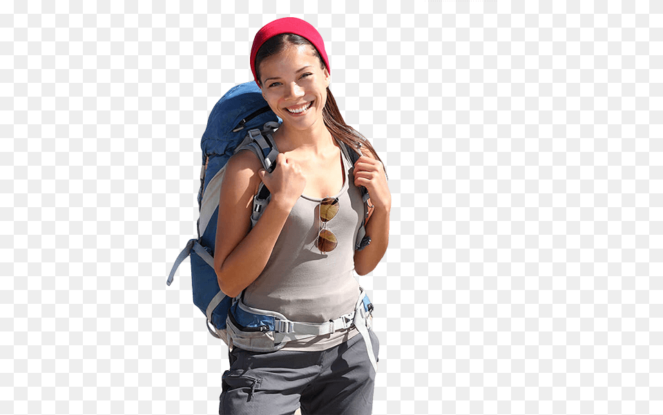 Backpacker Girl Ocean Beah Hotel Backpacker Transparent, Bag, Adult, Backpack, Female Free Png