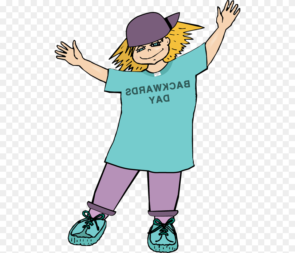 Backwards Day Clip Art T-shirt, Clothing, Person, Book Free Png Download