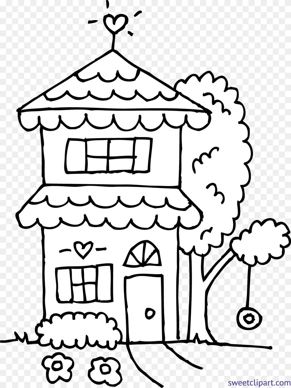 Backyard Clipart Black And White Cute House Coloring Page, Stencil, Sweets, Food, Adult Png Image