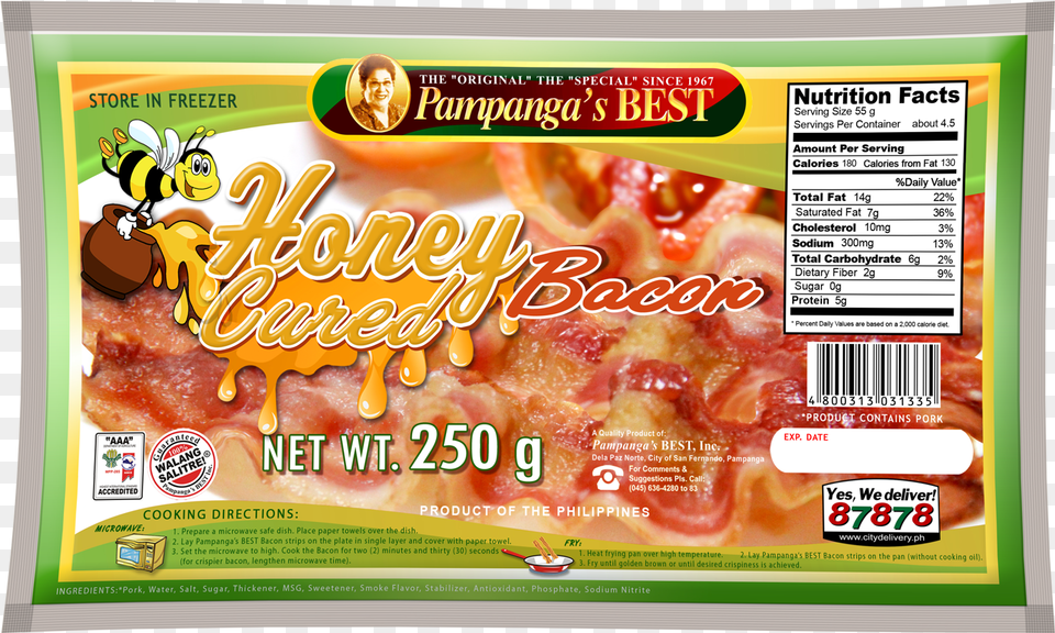 Bacon Honeycured 250g Pampanga39s Best Bacon, Food, Meat, Pork, Person Png