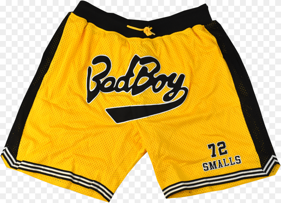 Bad Boy Biggie Smalls Yellow Basketball Boardshorts, Clothing, Shirt, Shorts, Swimming Trunks Png Image
