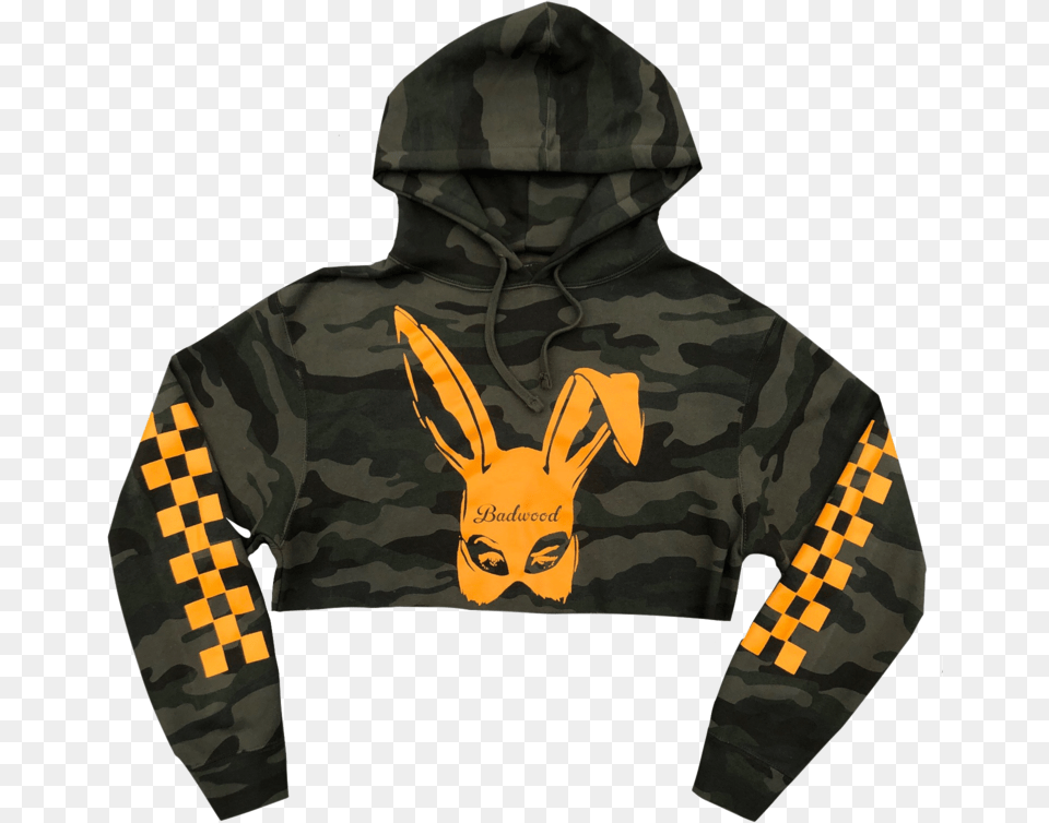 Bad Bunny Cropped Hoodie In Camo Hoodie, Sweatshirt, Clothing, Hood, Knitwear Free Transparent Png