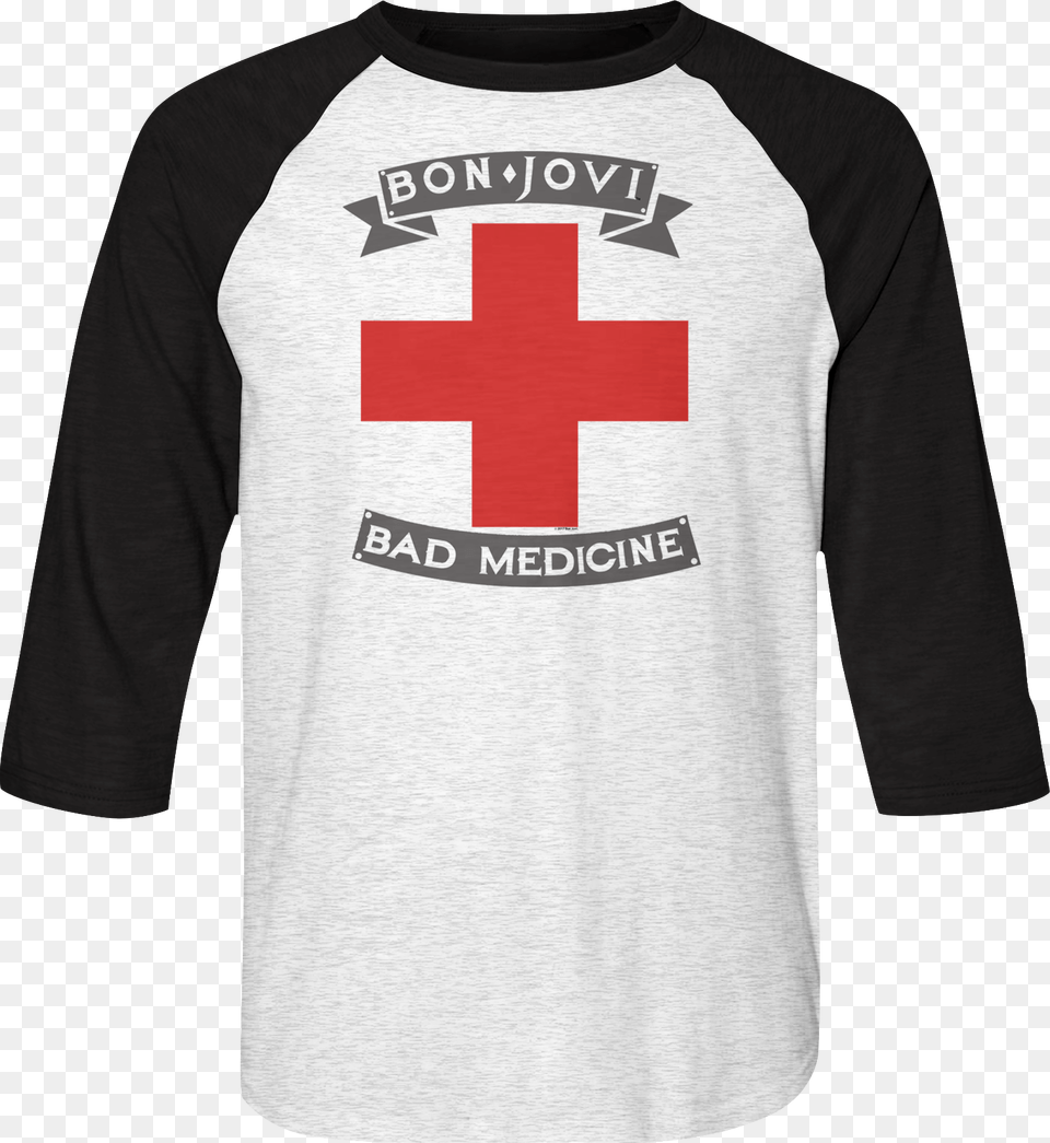 Bad Medicine Bon Jovi Raglan Baseball Shirt Bon Jovi Bad Medicine T Shirt, Logo, Symbol, Clothing, First Aid Free Png