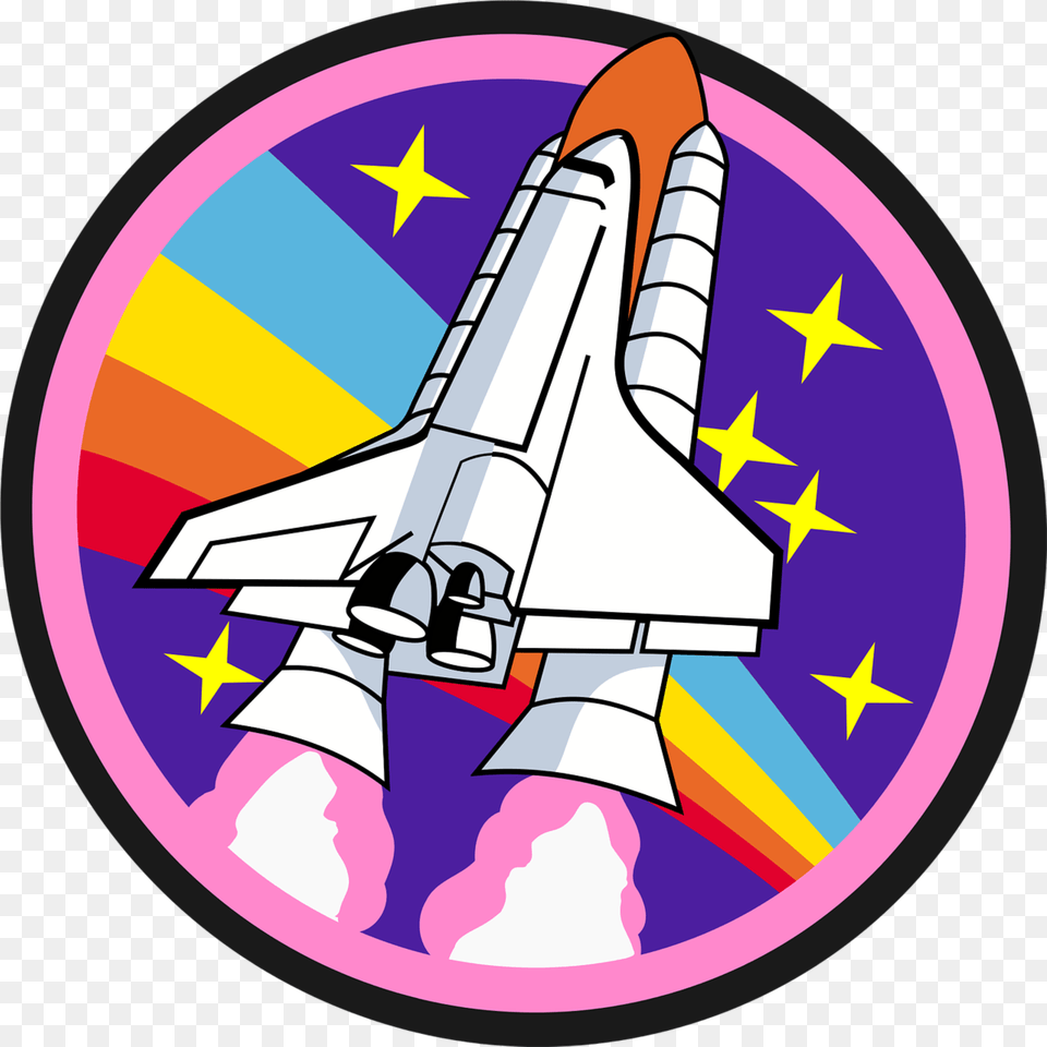 Badge Patch Pink Rainbow Rocket Round Shuttle Rocket Rainbow, Aircraft, Spaceship, Transportation, Vehicle Png Image